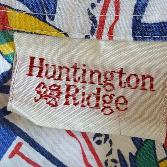 Huntington Ridge Vtg Women's Top L Nautical White Short Sleeve Boats Button Fron - Picture 8 of 10